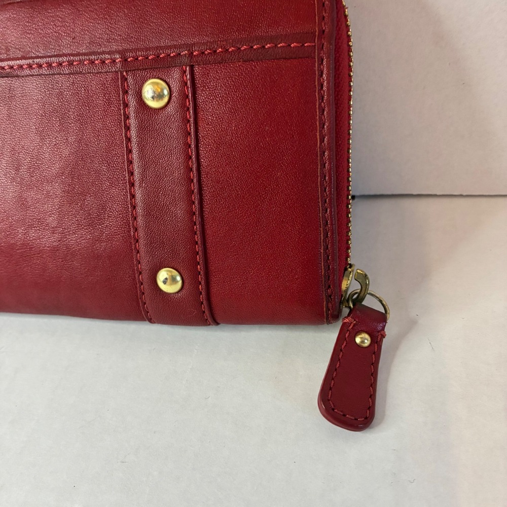 Coach Zoe Red Leather Wallet Soho Double Buckle Zip Around Y2K Clutch 8" - Picture 9 of 16